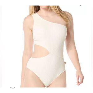 Michael Kors Women's One-Shoulder Side-Cutout Swimsuit bone 12 new